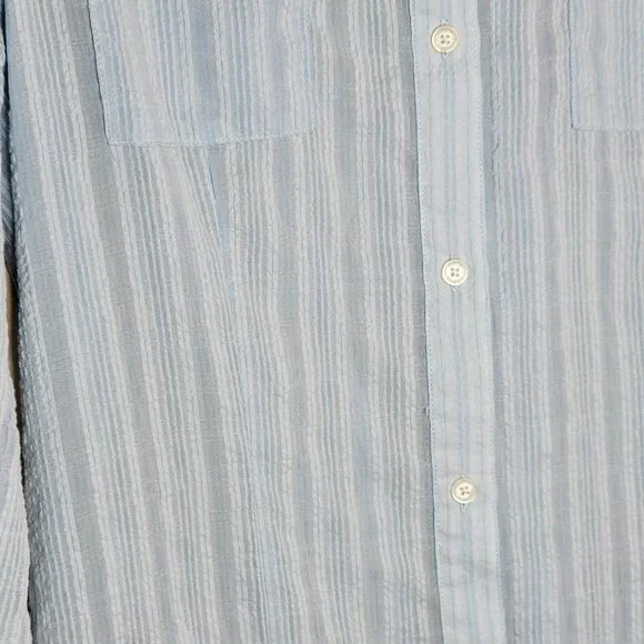 Jones New York Powder Blue Rolled Sleeve Sheer Searsucker Blouse Women Size M - Picture 12 of 12